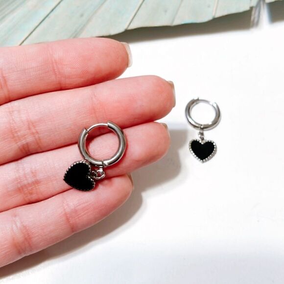 Silver heart hoop earrings #80 - Picture 3 of 3